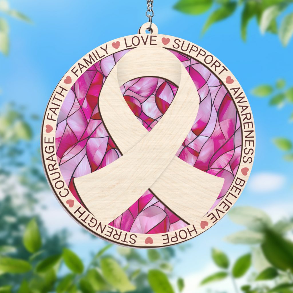 Breast Cancer Awareness 2 Layered Hanging Suncatcher