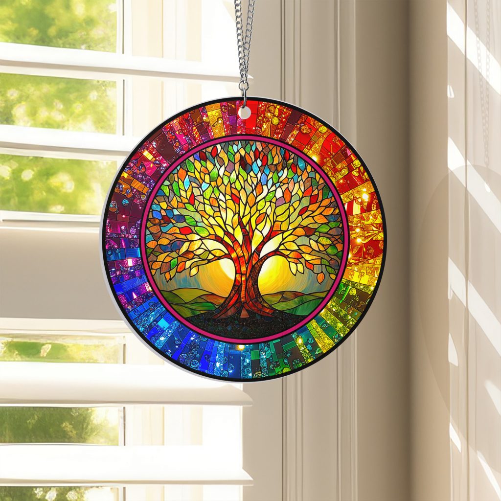 Colorful Tree Of Life Hippie Suncatcher Acrylic Hanging