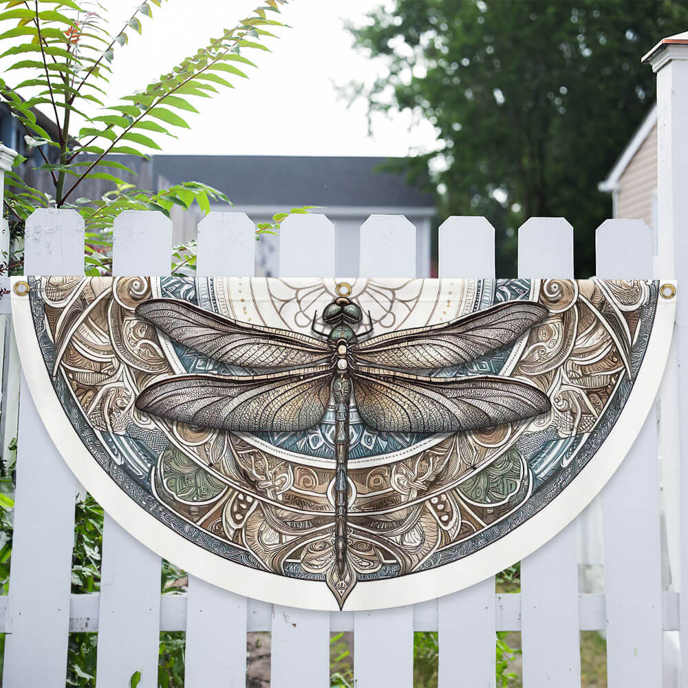 Dragonfly Mandala Non-Pleated Fan Flag