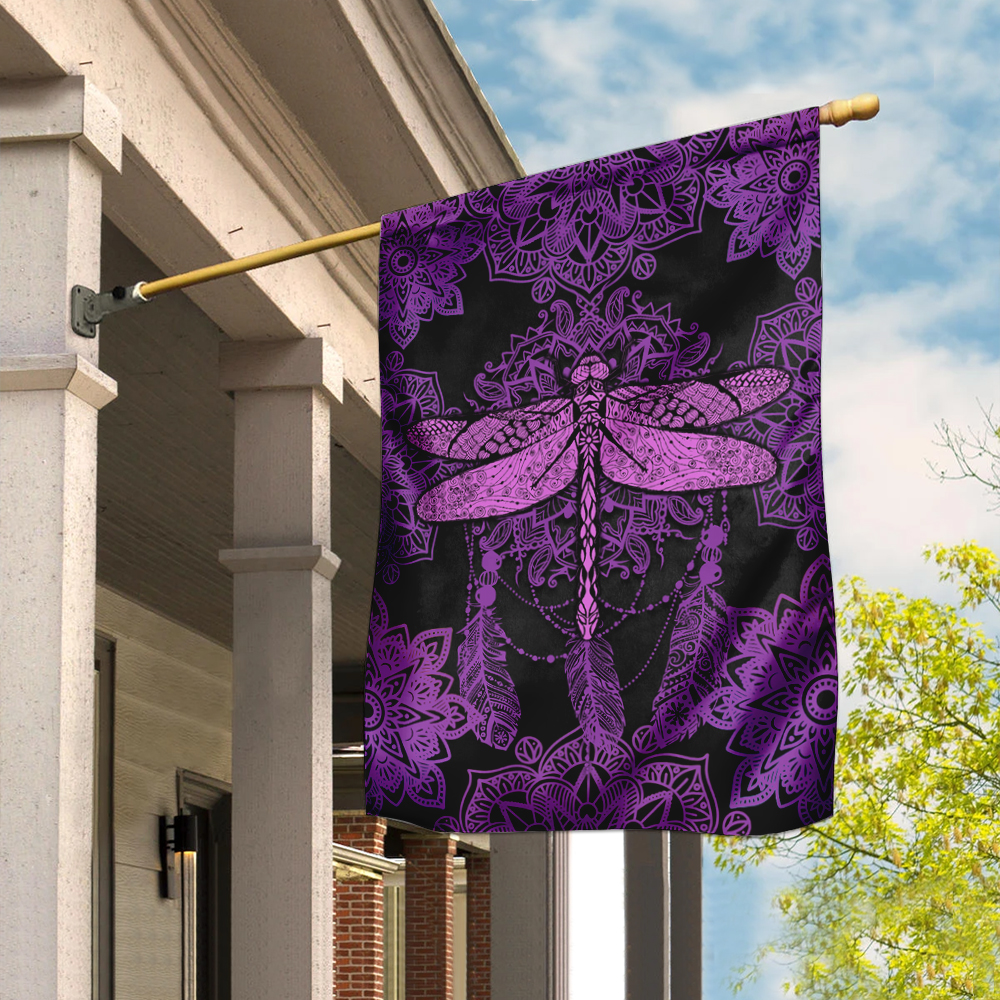 Dragonfly Purple Mandala Flag