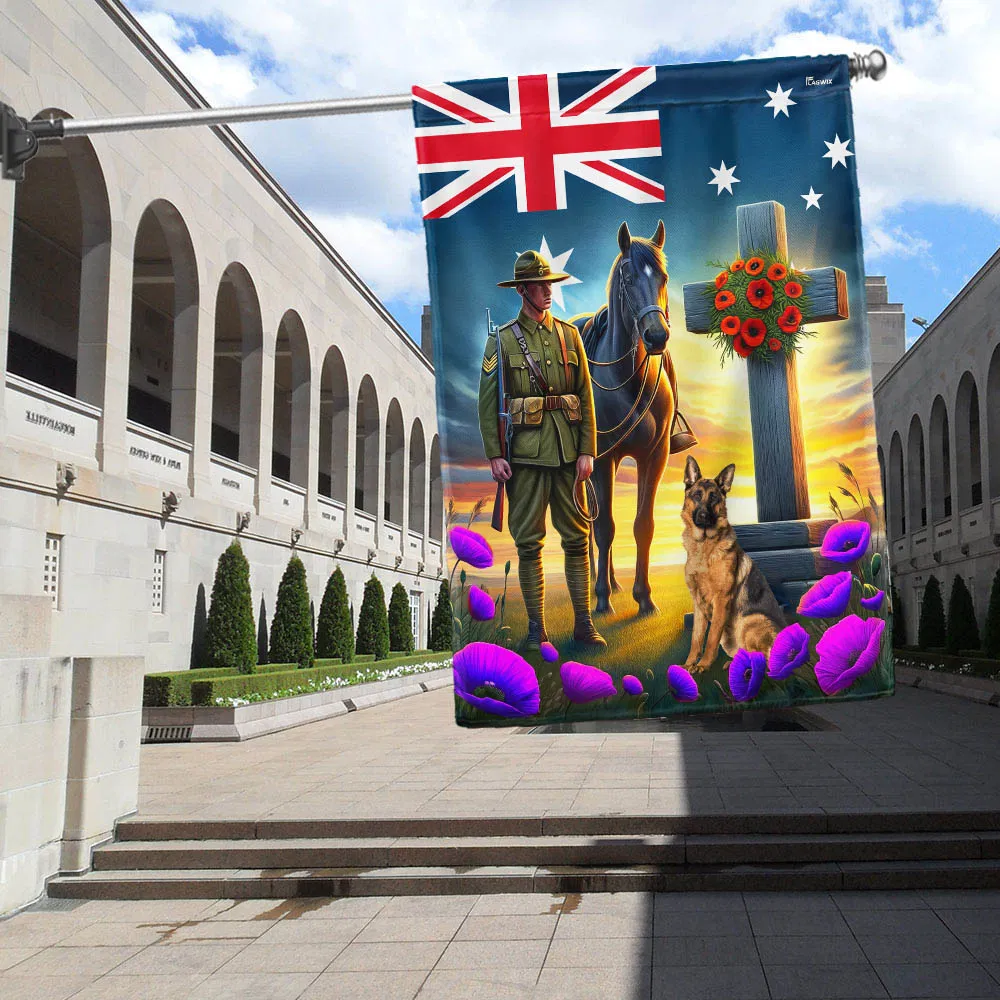 FLAGWIX Anzac Day Animals in War Purple Poppy Australian Flag