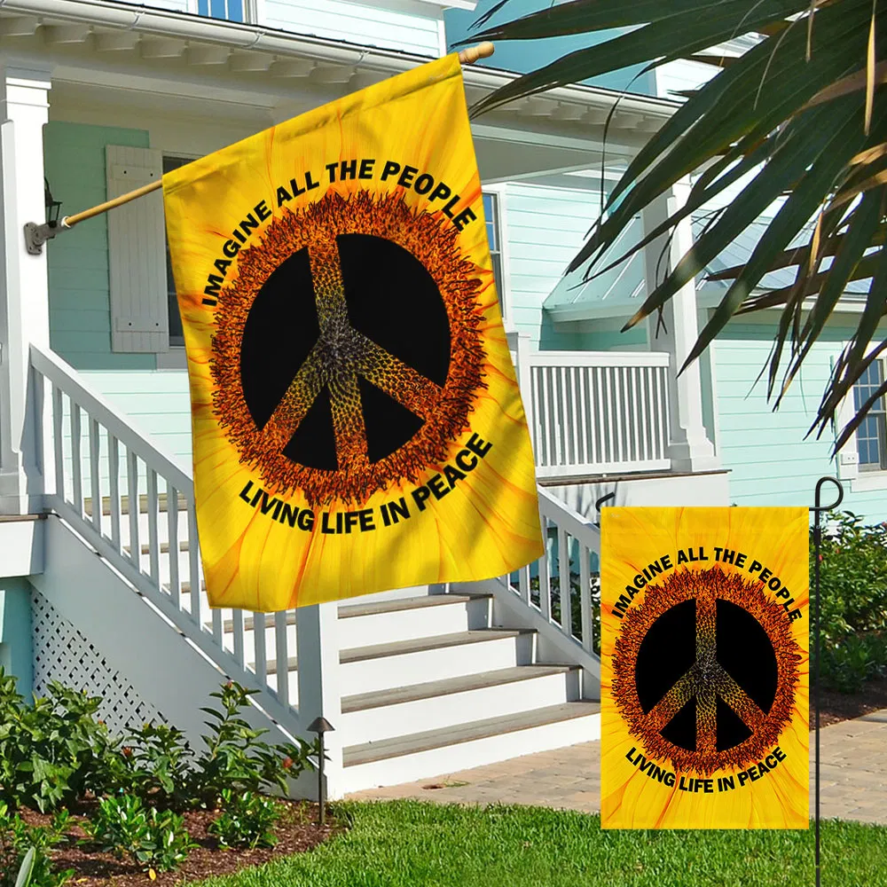 Hippie Sunflower Imagine All The People Living Life In Peace Flag