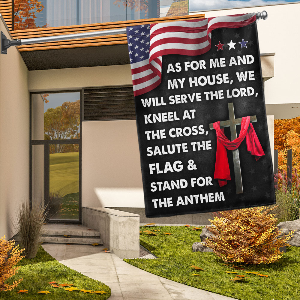 Jesus Cross American Flag As For Me And My House We Will Serve The Lord Flag