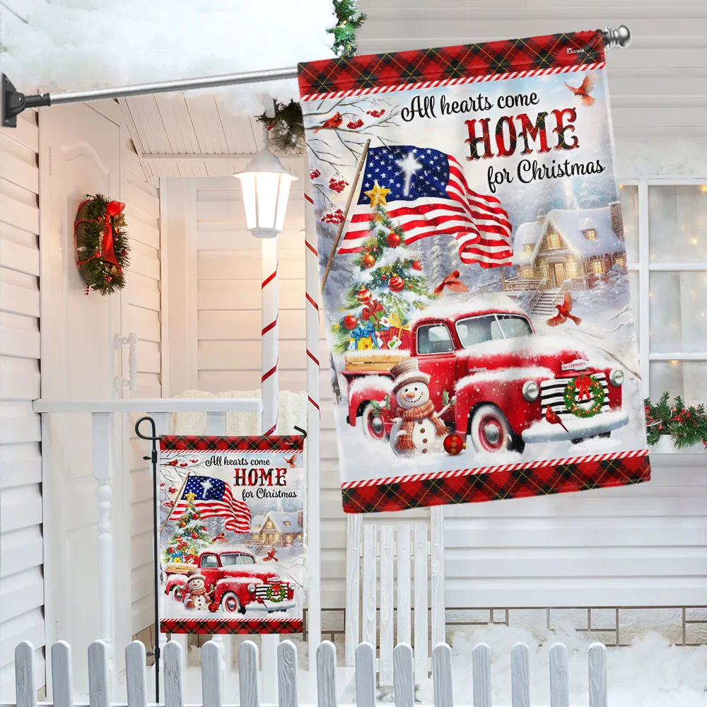 Red Truck Christmas Flag All Hearts Come Home For Christmas