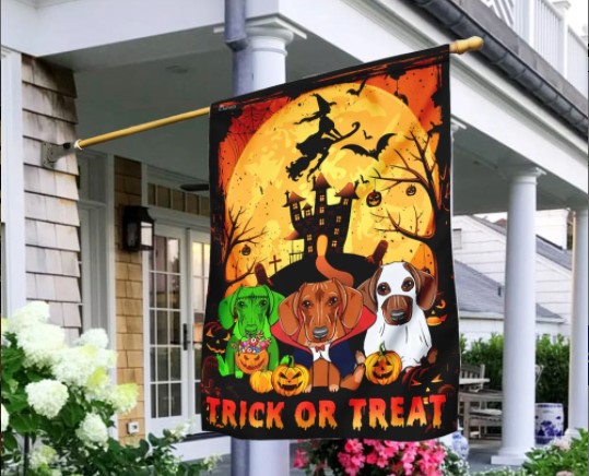Trick Or Treat Dachshund Halloween Flag