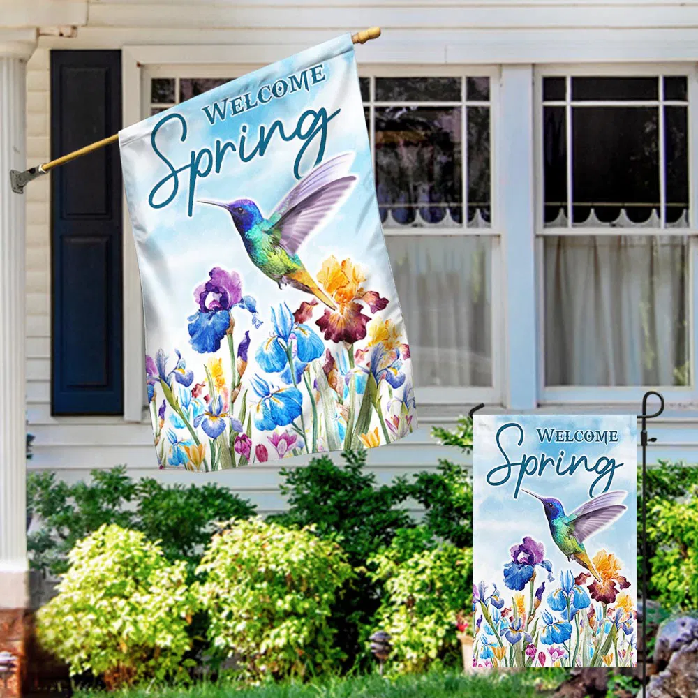 Welcome Spring Hummingbird Flag