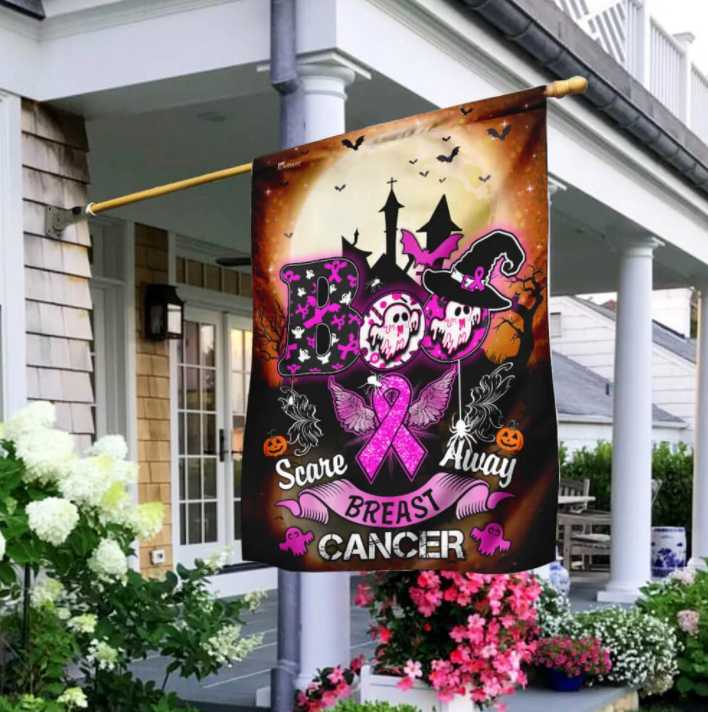 halloween and breast cancer awareness flag
