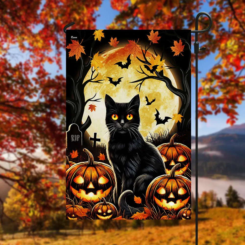 Black Cat Halloween Flag