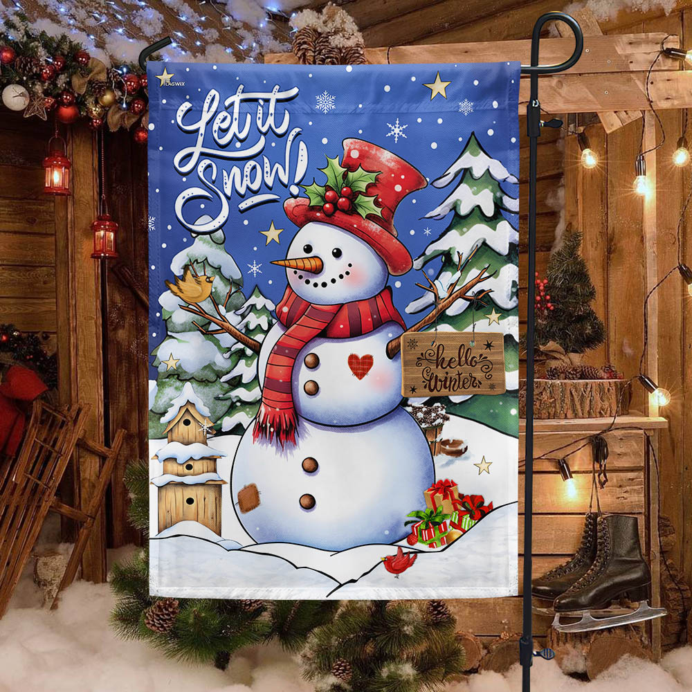 Christmas Let It Snow Snowman Hello Winter Flag