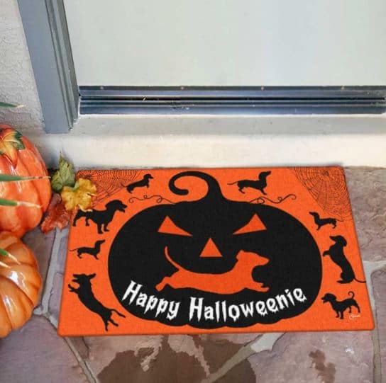 Dachshund Halloween Doormat Happy Halloweenie