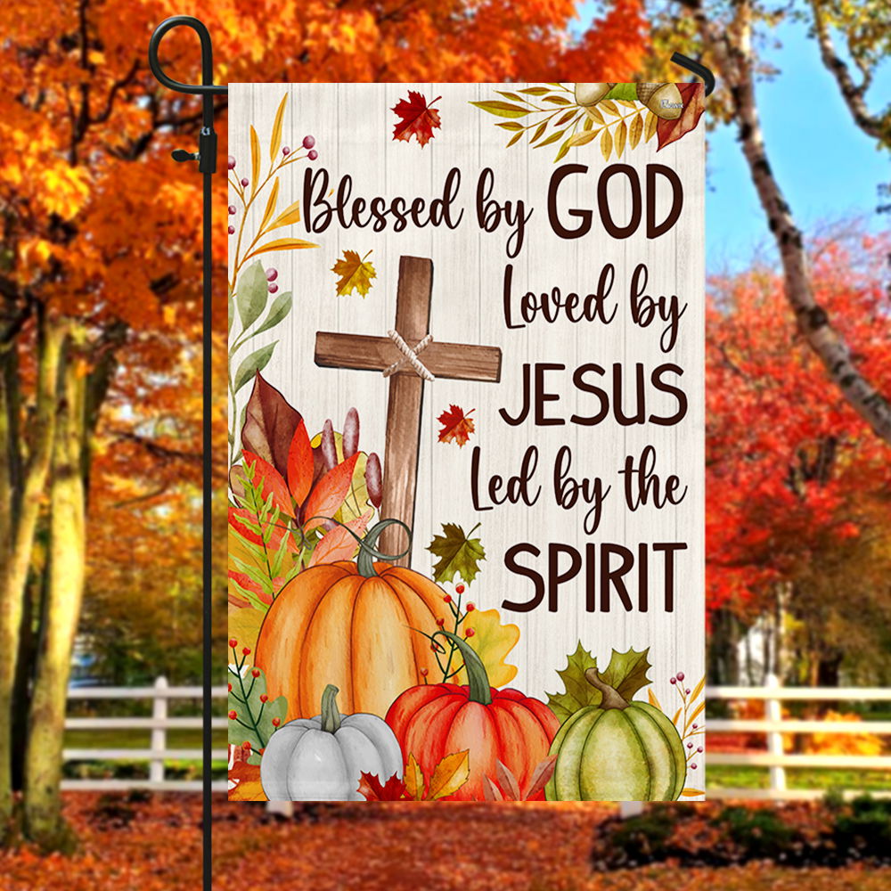 Fall Christian Cross Flag Blessed By God Loved By Jesus Led By The Spirit Flag