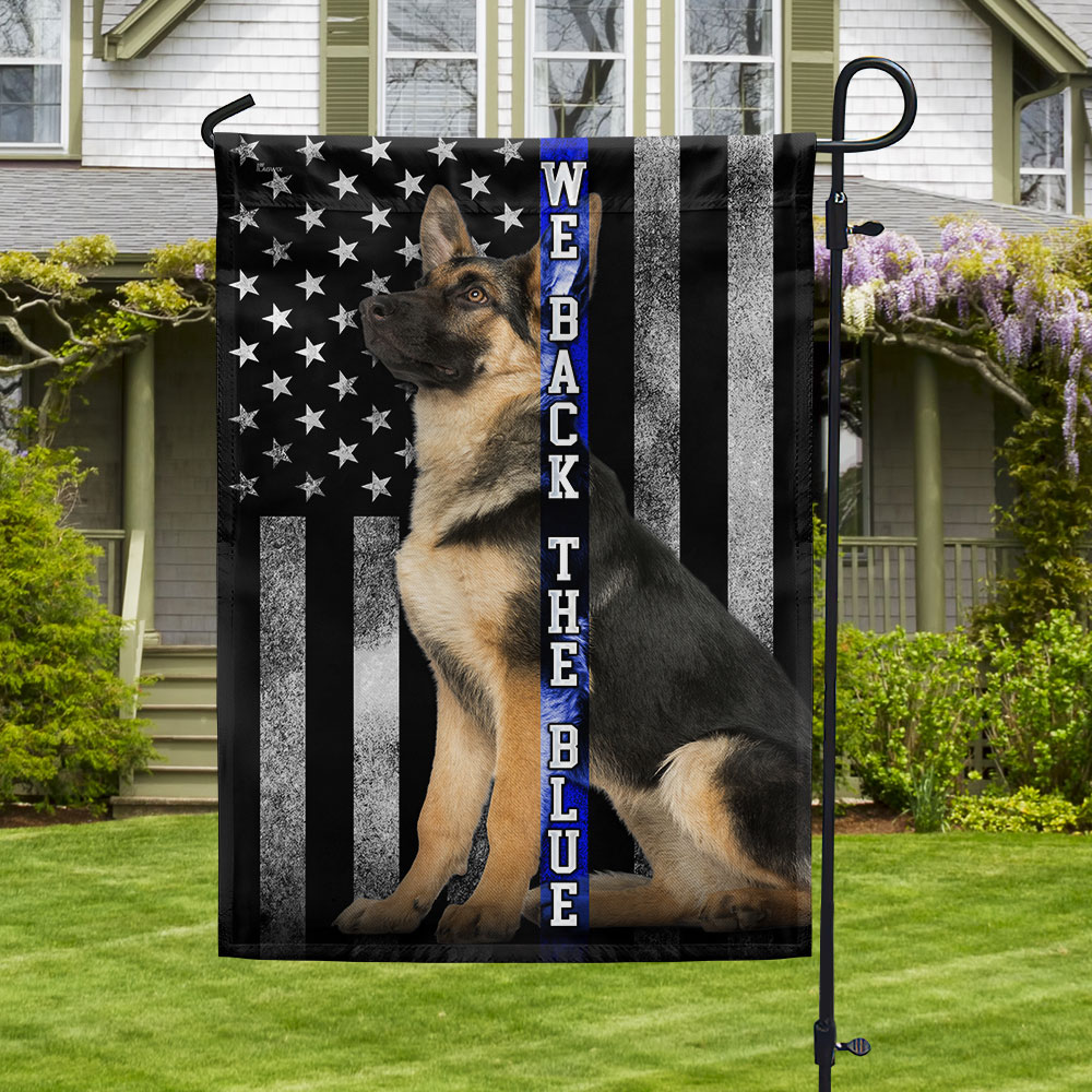 German Shepherd K-9 We Back the Blue Thin Blue Line Flag