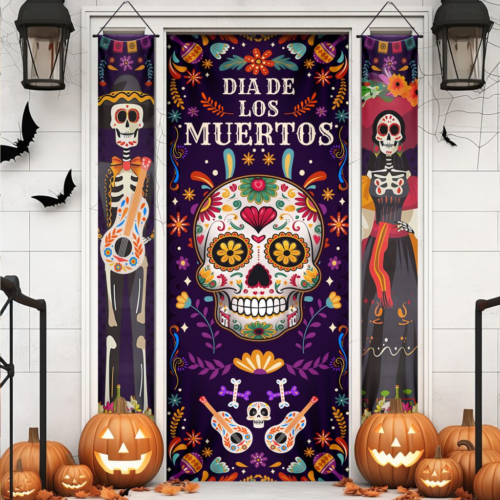 Halloween Decorations Mexican Dia De Los Muertos Party Day of the Dead Skull Door Cover and Door Banners