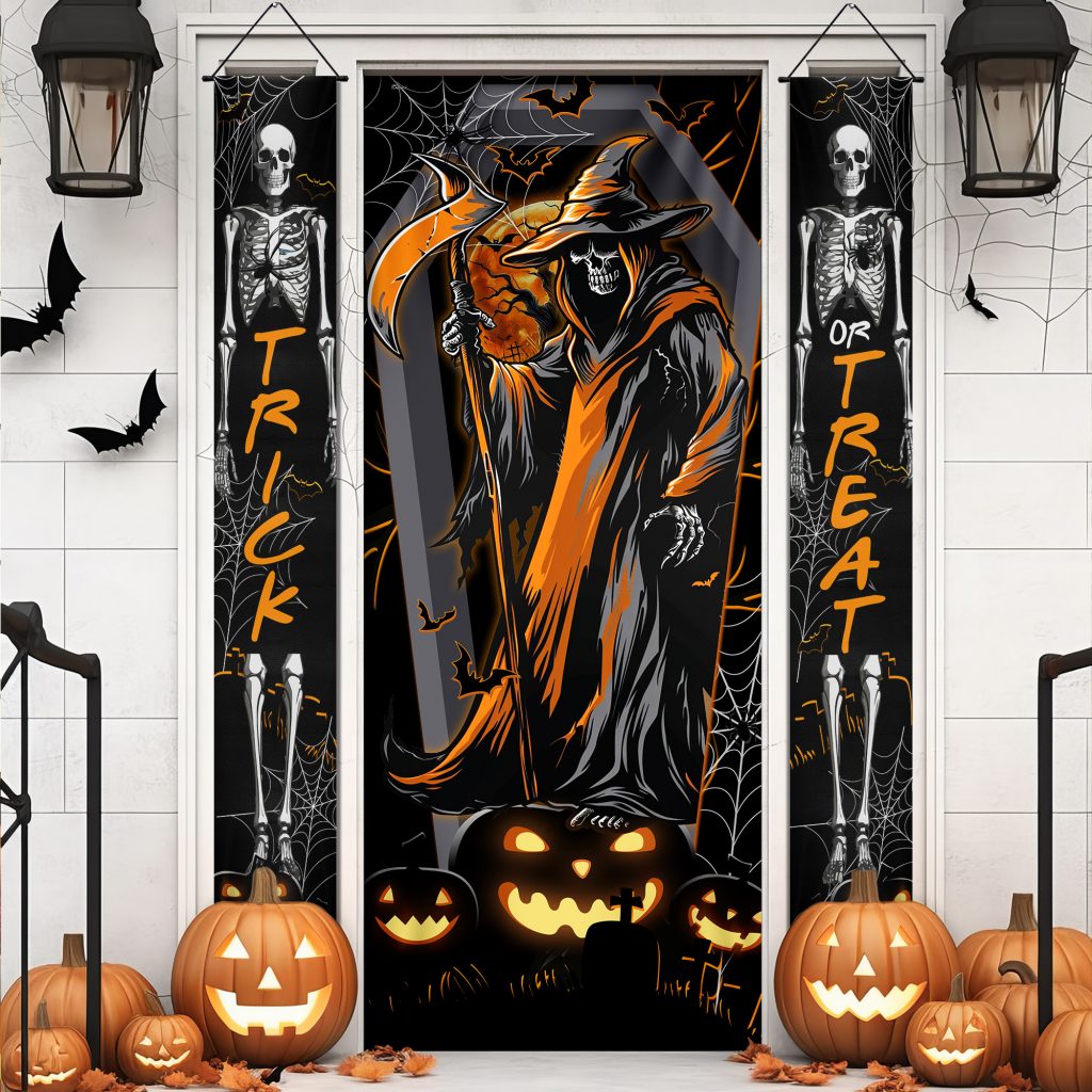 Halloween Grim Reaper Trick Or Treat Door Cover And Door Banners