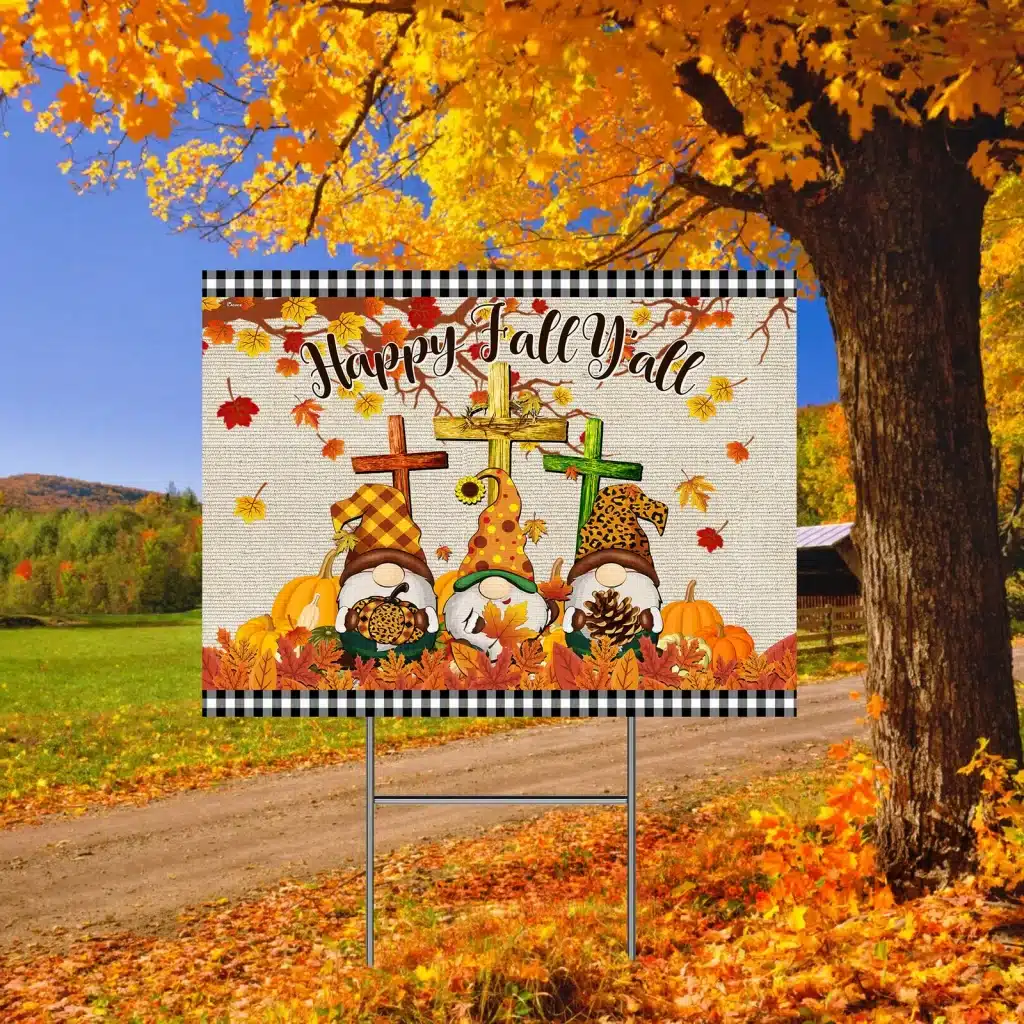 Happy Fall Y’All Gnomes Thanksgiving Halloween Yard Sign