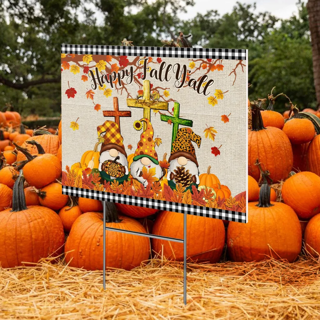 Happy Fall Y’All Gnomes Thanksgiving Halloween Yard Sign