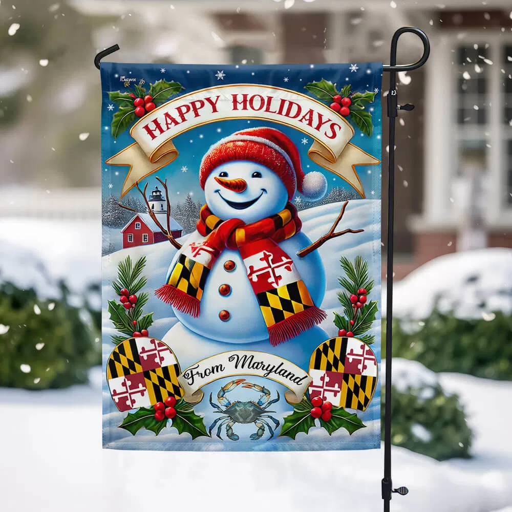 Happy Holidays From Maryland Snowman Christmas Flag