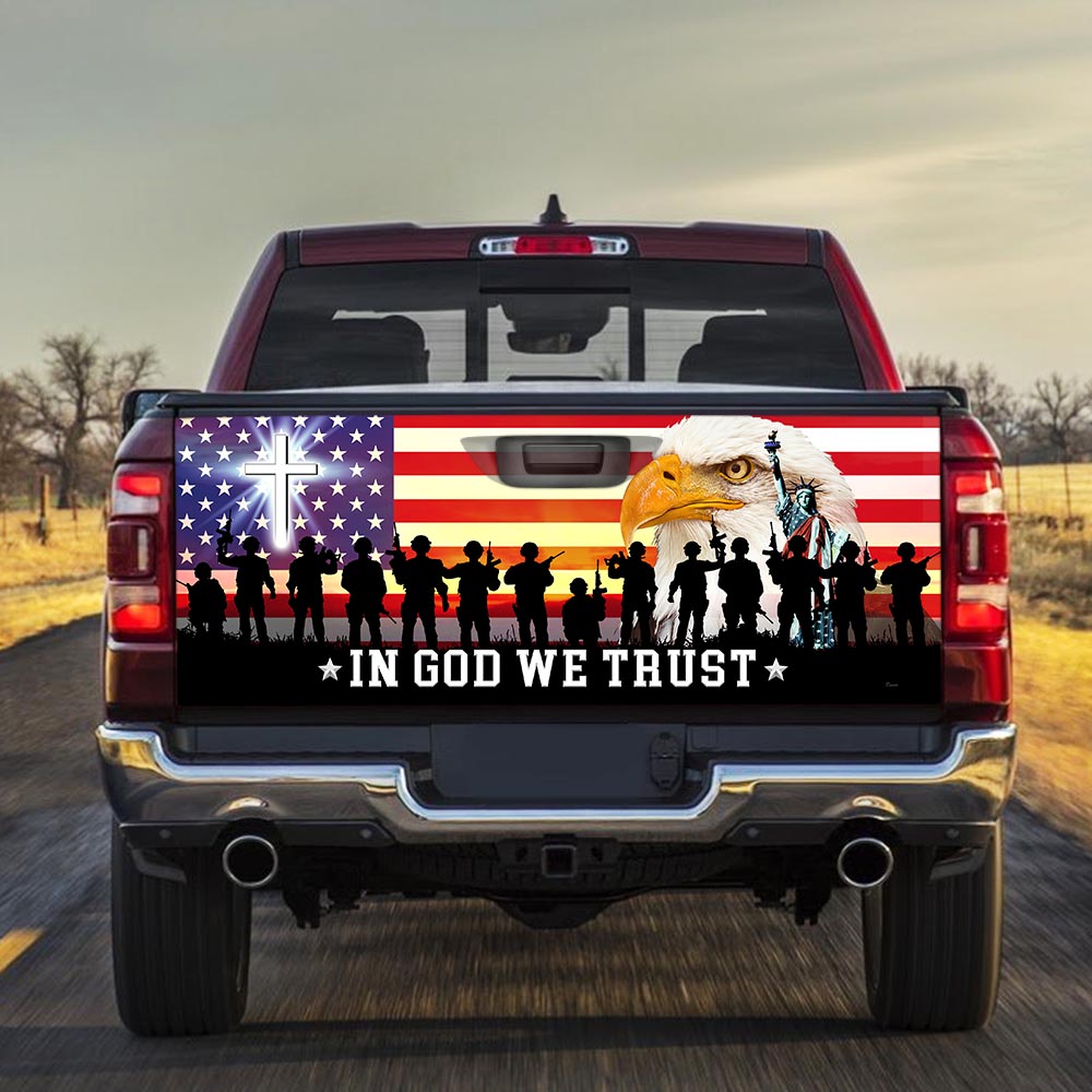 In God We Trust, Christian Cross, Thank You Veterans, American Eagle Truck Tailgate Decal Sticker Wrap