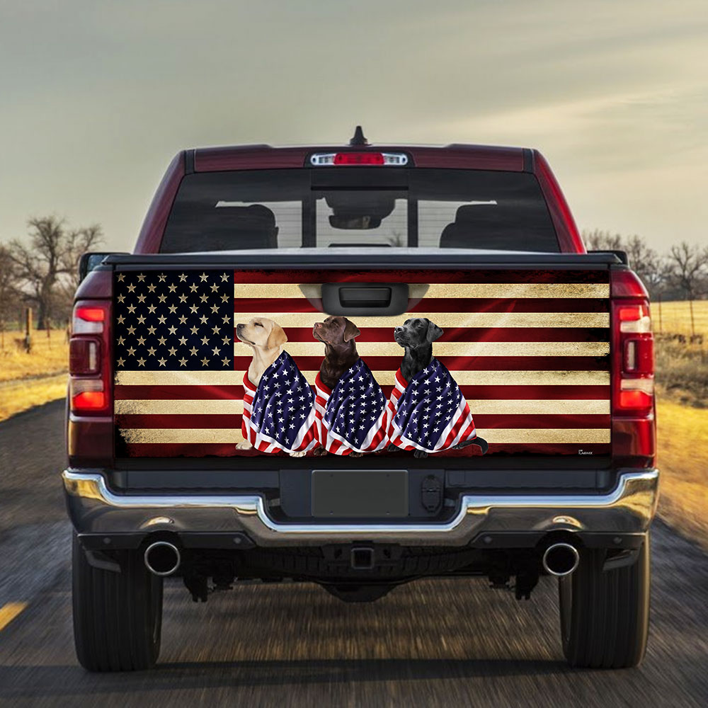 Labrador Retriever Dogs American Patriot Truck Tailgate Decal Sticker Wrap