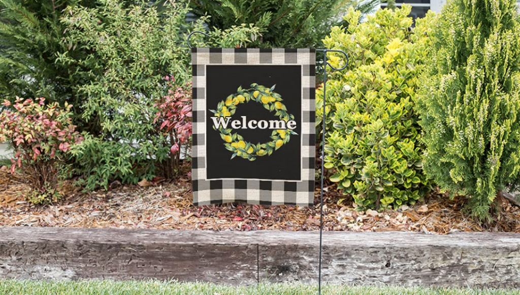 decorative garden flag in garden