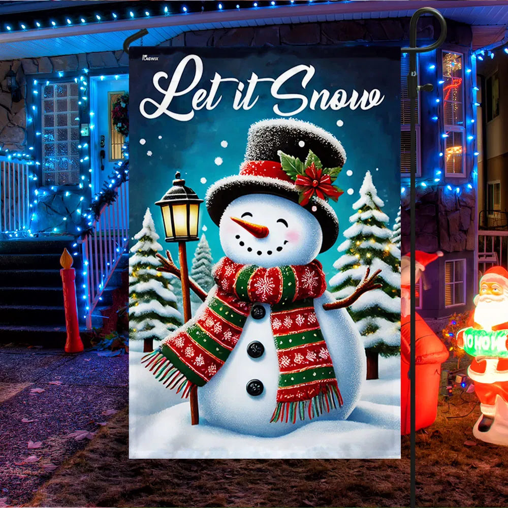 Snowman Christmas Let It Snow Flag