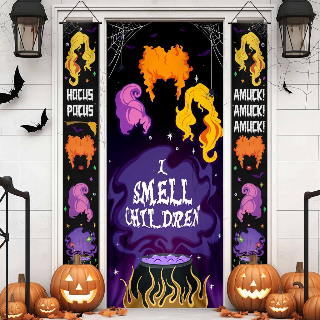 Three Witches Halloween I Smell Children Hocus Pocus Door Cover & Door Banners