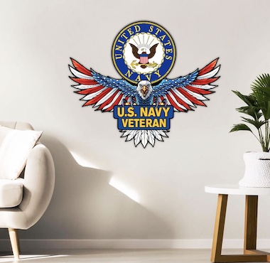 U.S. Navy Veteran Hanging Metal Sign Patriotic Eagle