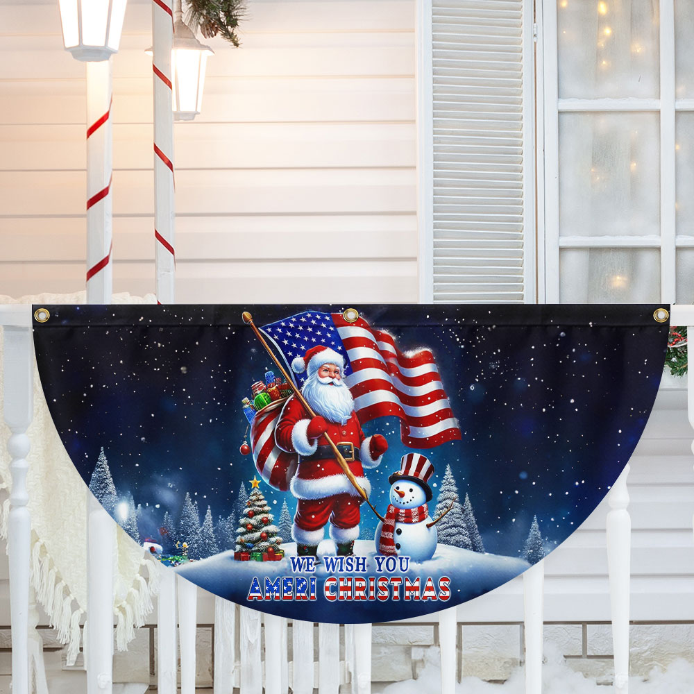 We Wish You Ameri Christmas Santa Claus Snowman Non-Pleated Fan Flag