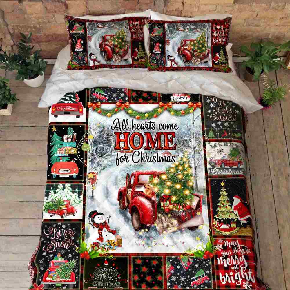 All Hearts Come Home For Christmas Quilt Bedding Set