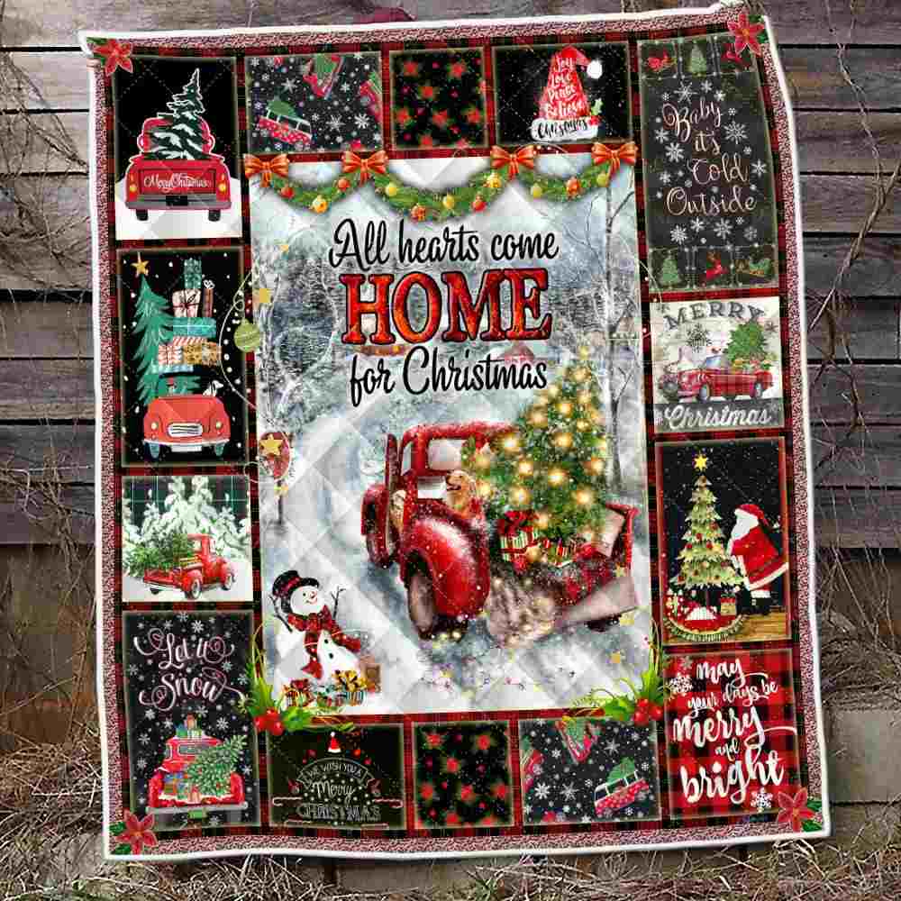 All Hearts Come Home For Christmas Quilt Blanket