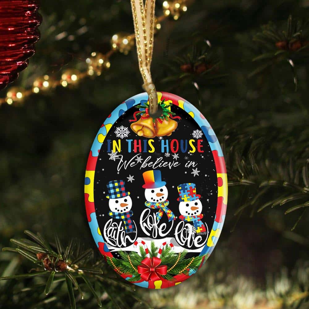 "Autism Ceramic Ornament Believe In Faith, Hope, Love - Cool christmas ornaments "
