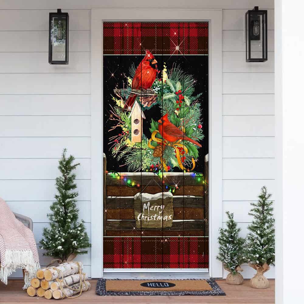 Beautiful Cardinal Merry Christmas Door Cover