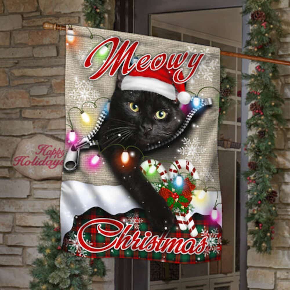 Black Cat Meowy Christmas Flag