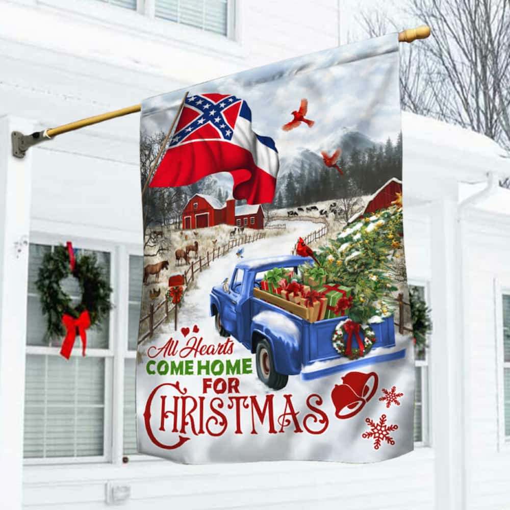 Blue Truck Mississippi Flag All Hearts Come Home For Christmas Flagwix™ Christmas Truck Flag