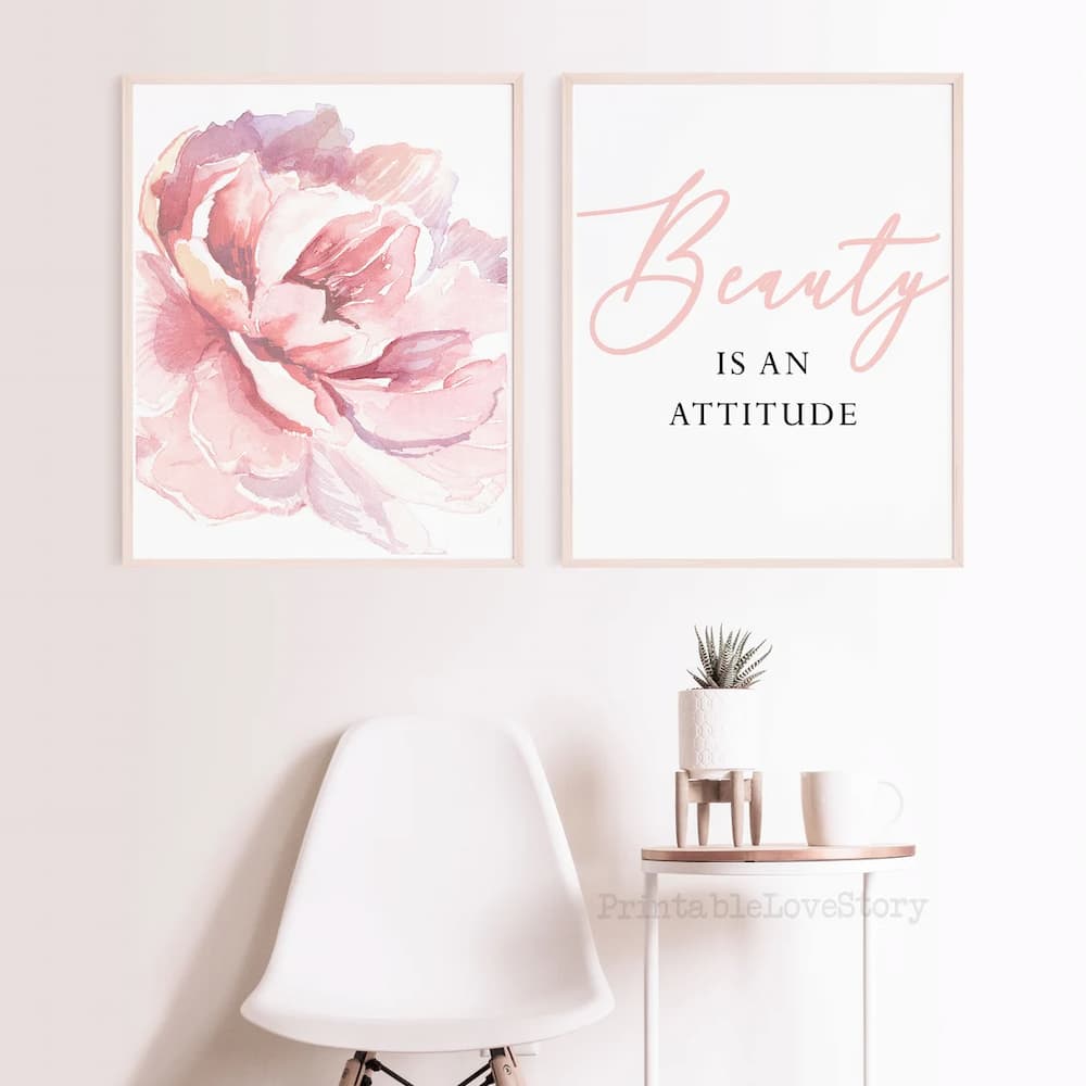 Blush pink wall art,Beauty quotes