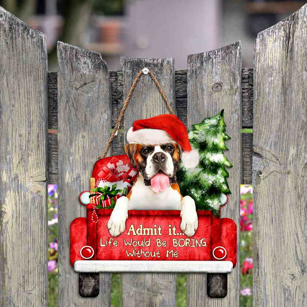 Boxer Dog Christmas Wooden Sign