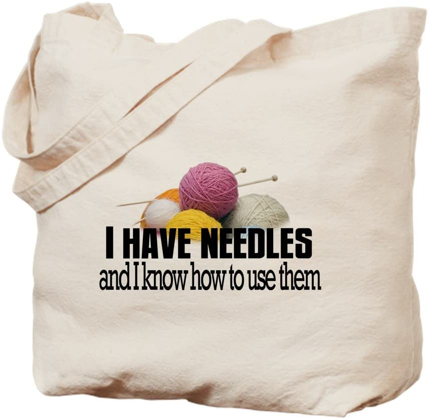 Cafepress Canvas Reusable Grocery Bag, Unique Design Tote Bag - Knitting Needles