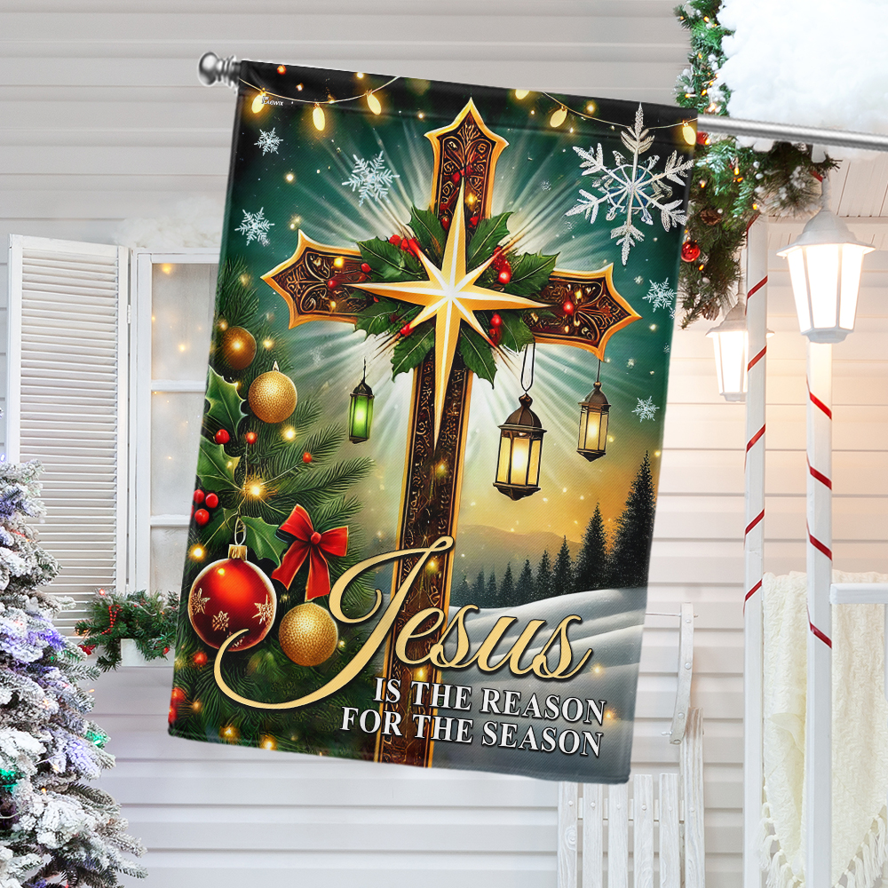 Christian Cross Christmas Flag Jesus Is The Reason For The Season Flag