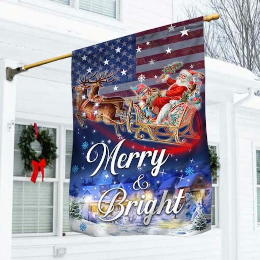 Christmas American Flag Santa’s Sleigh Ride Merry & Bright