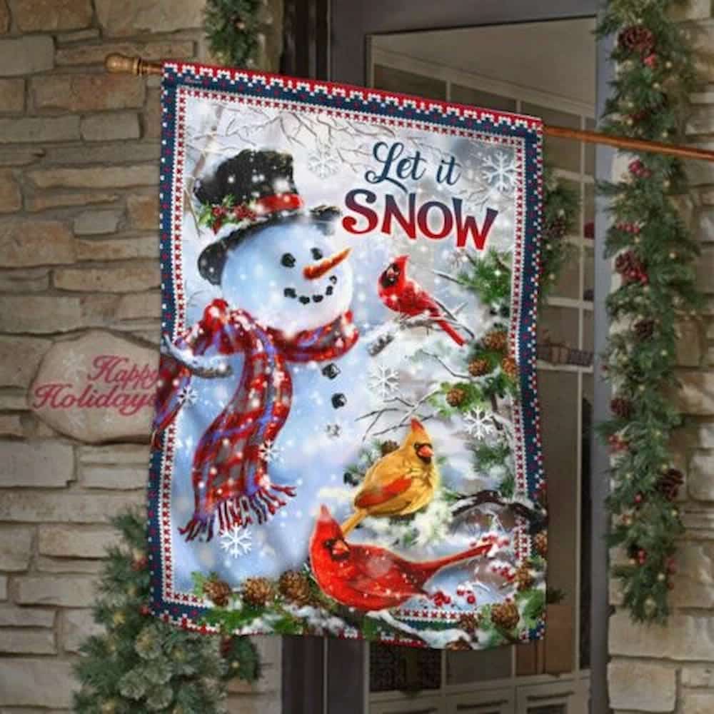 Christmas Blessings Flag Happy Snowman Cardinals Winter Snow