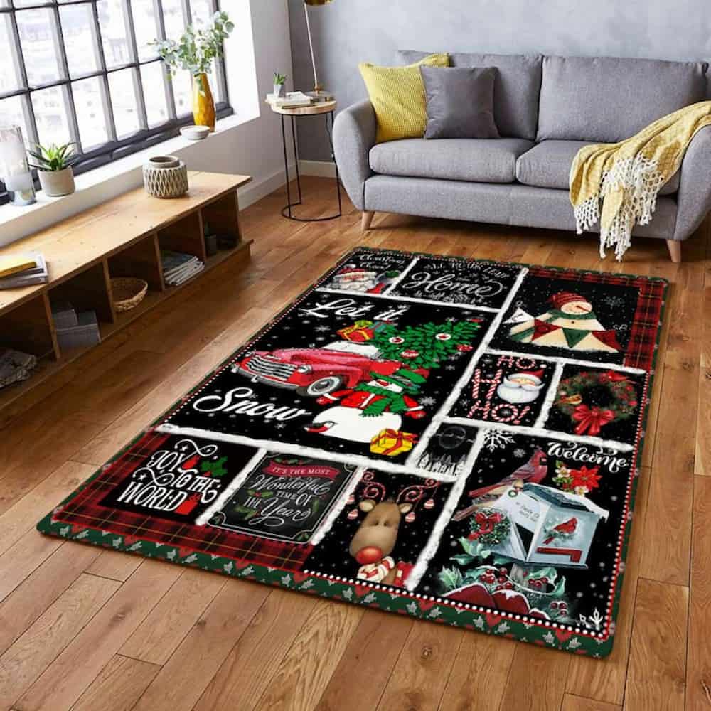 Christmas Red Truck Rug Let It Snow