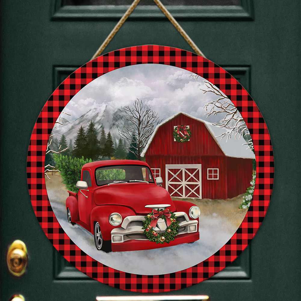 Christmas Wooden Sign Red Truck