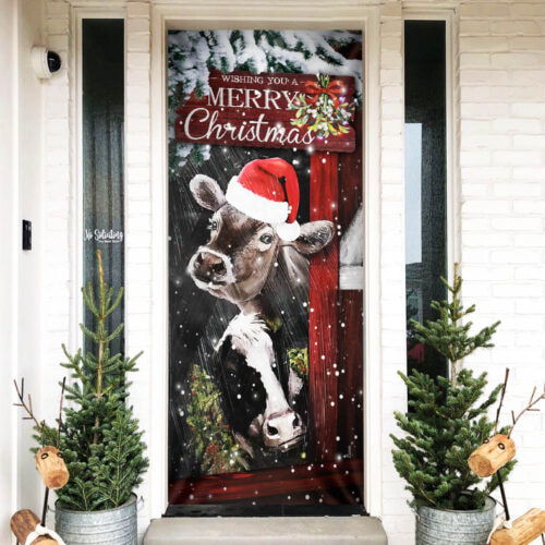 Cow Cattle Merry Christmas Door Cover