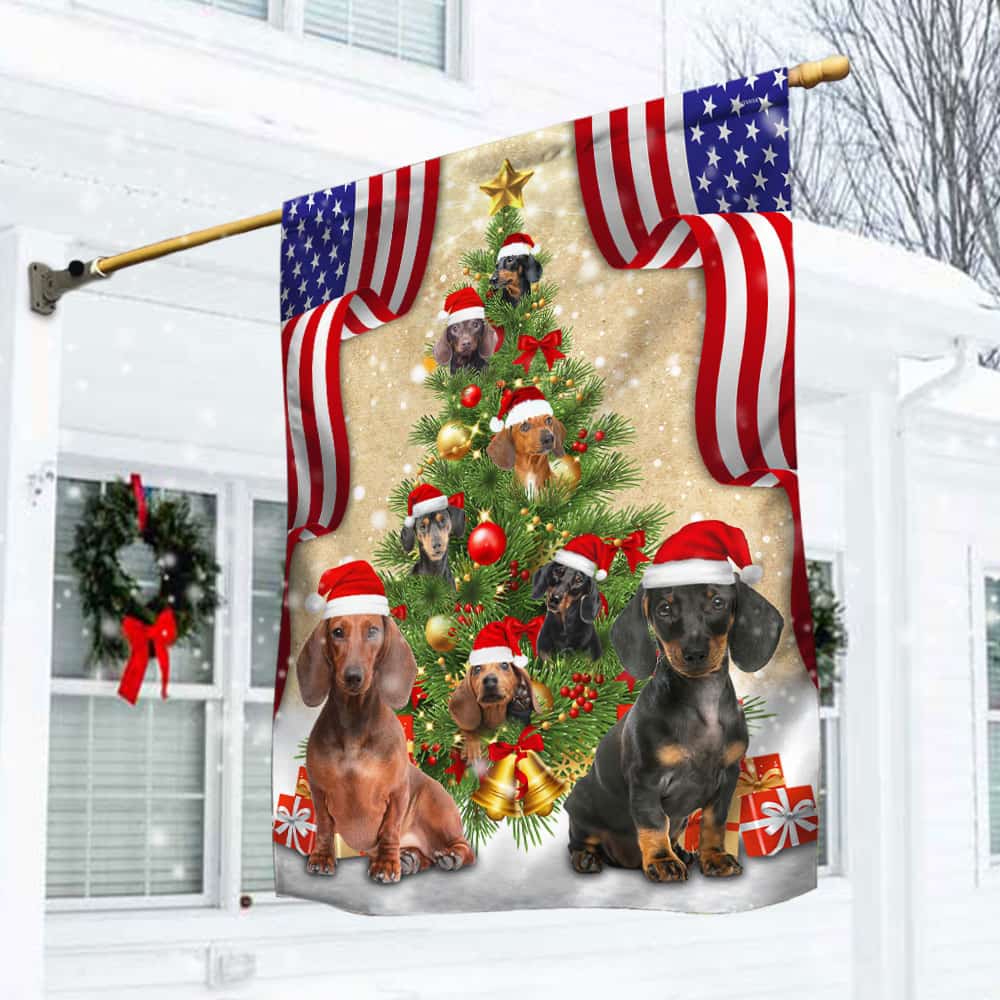 Dachshund Family Flag Hiding In The Christmas Tree