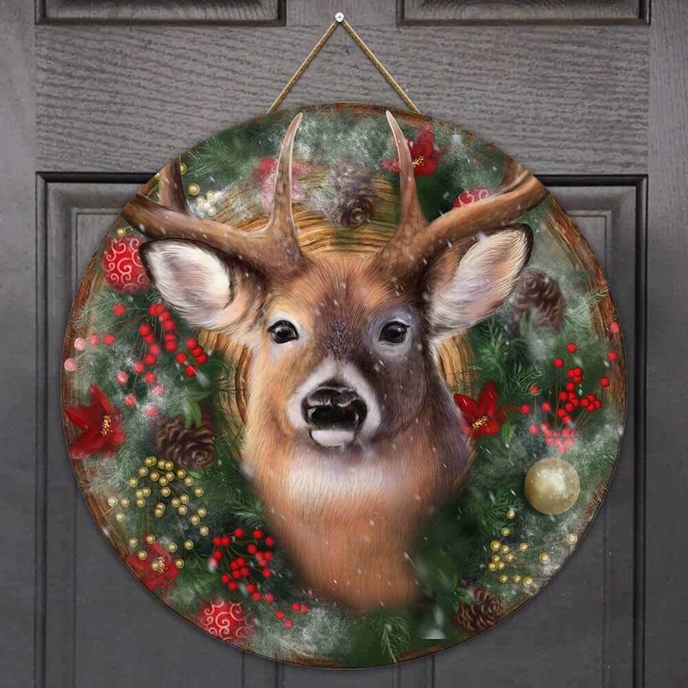 Deer Merry Christmas Wooden Sign