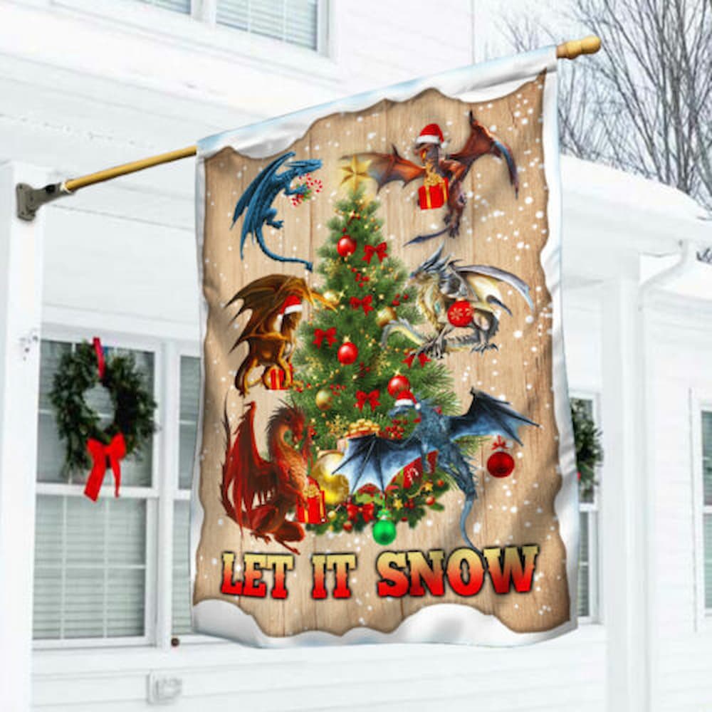 Dragon Christmas Flag Dragon Magic Tree Let It Snow