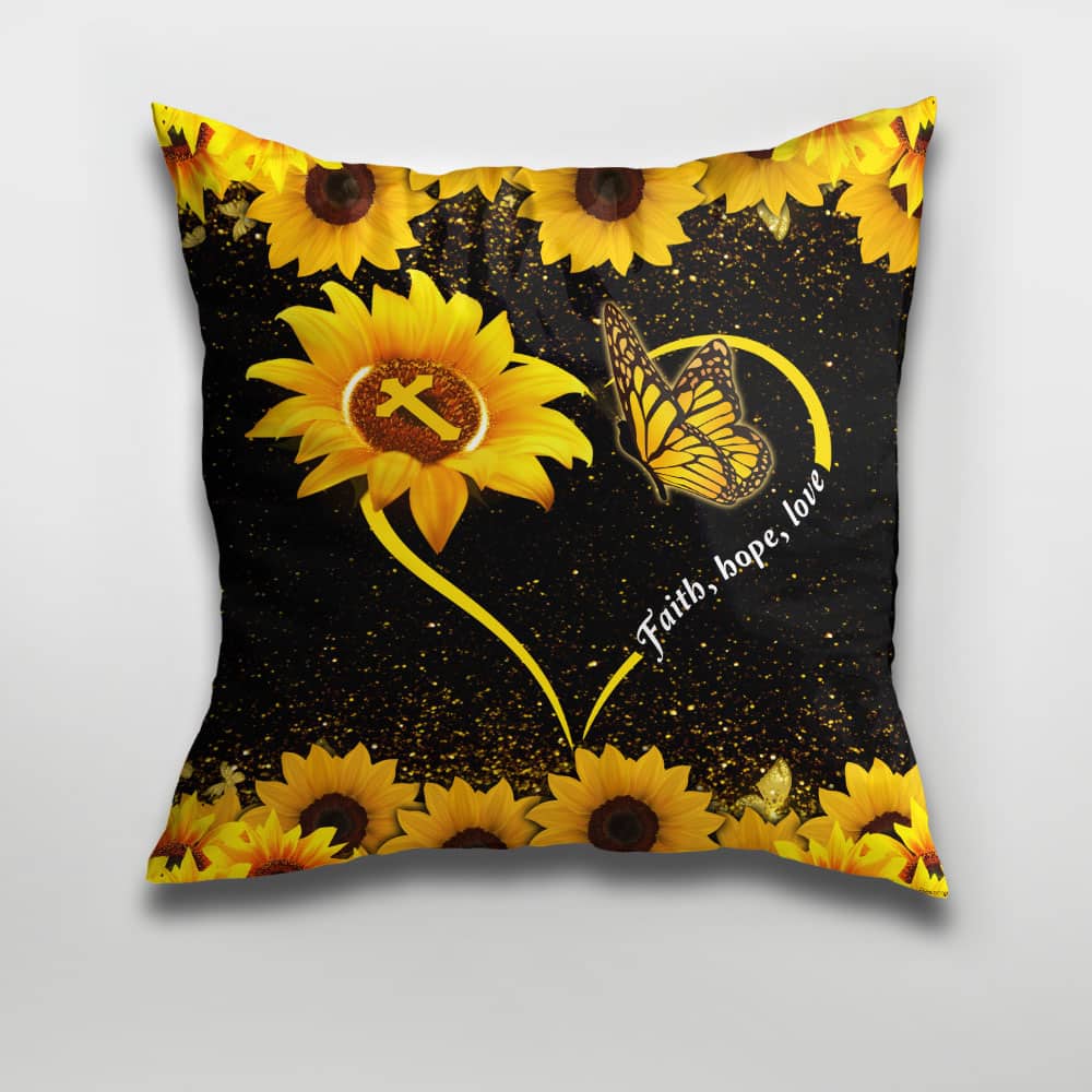 Faith, Hope, Love Sunflower Butterfly Cushion