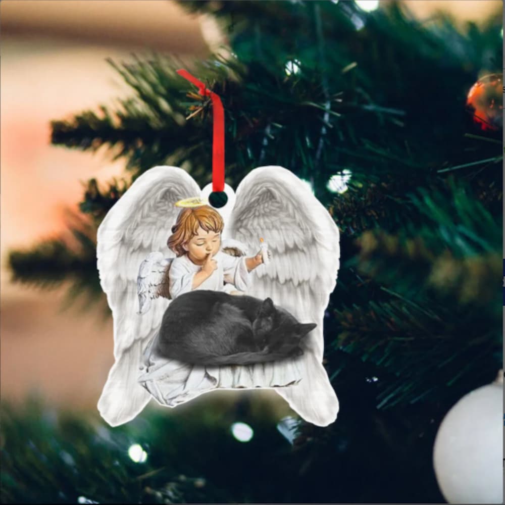 Black Cat Custom – Shaped Ornament Angel Sleeping - Custom Christmas ornament for kids