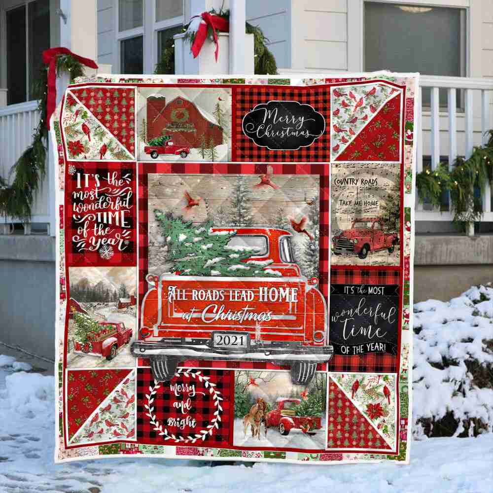 Family Red Truck Christmas Quilt Blanket
