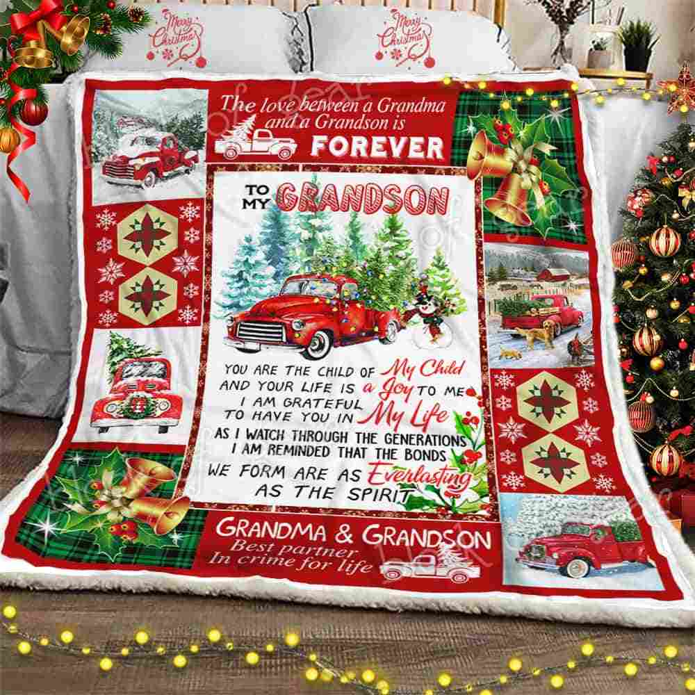For My Grandson, Red Truck Christmas Sofa Throw Blanket